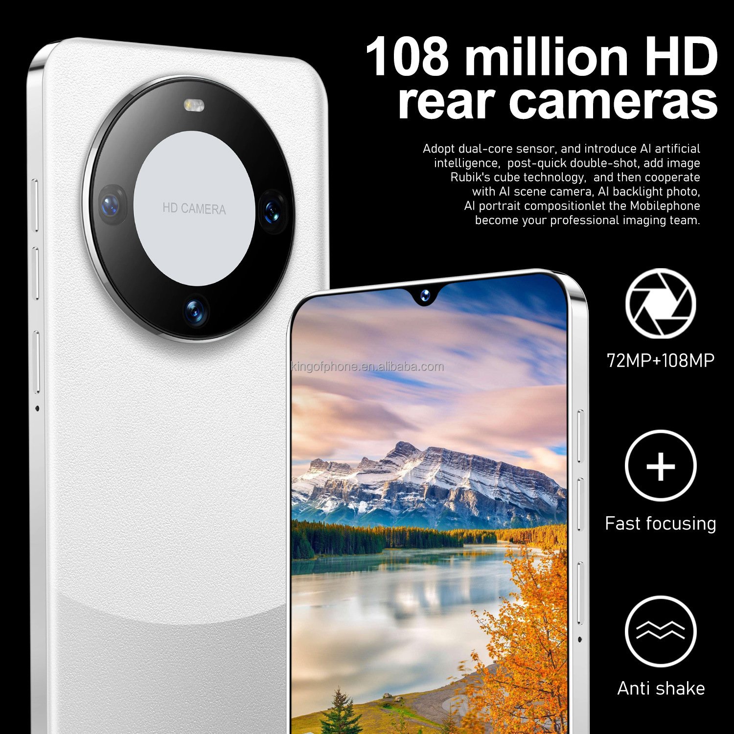 2023 hottest low price phone 3g 4g smartphone made in china 7.3 inch screen smartphone mate60 pro16+512GB big memory cellphones